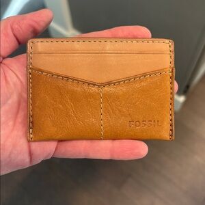 Fossil Men's Omega Slim CC Business Card Case Wallet Brown Camel Leather